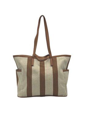 MMS Brands Brown And Tan Striped Canvas Tote Bag